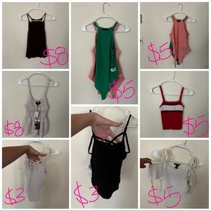LOT OF TANK TOPS HALTER TOPS AND BODY SUITS